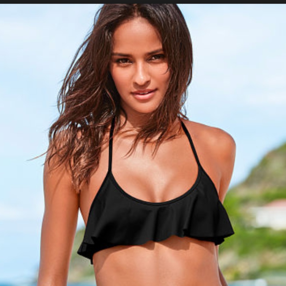 Victoria's Secret Black Flounce Halter Top Small